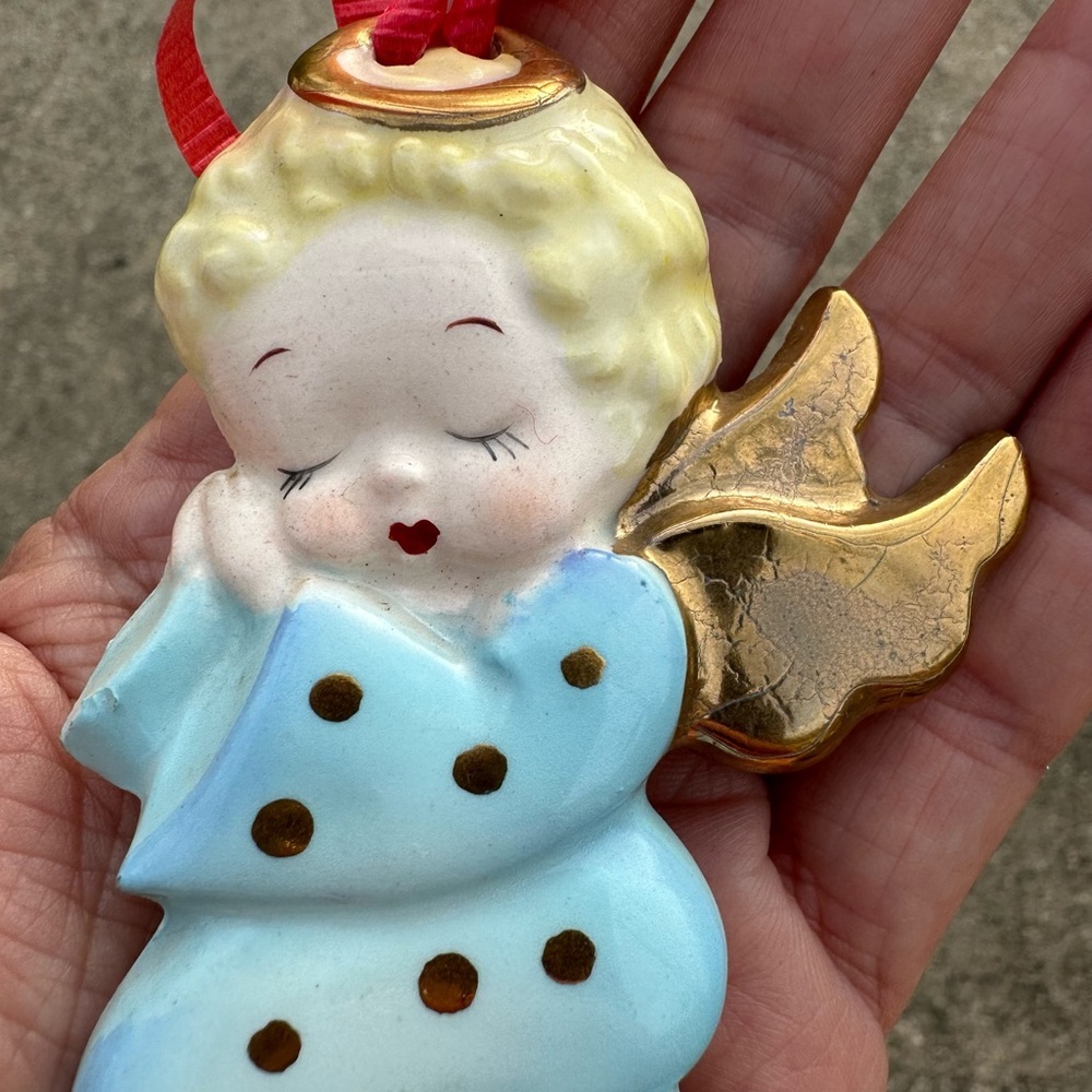 Napco Angel Ornament Sleeping Boy Ceramic 4” 2H-2782 Christmas Vintage Blue - Picture 4 of 5
